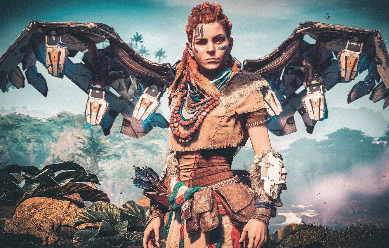 Фото обои девушка, крылья, Horizon Zero Dawn