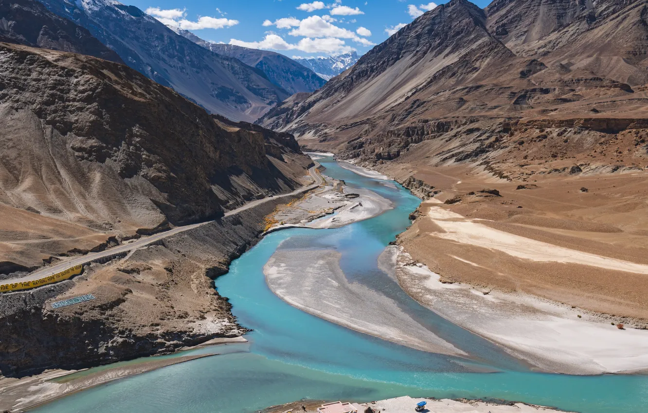 Фото обои river, sky, landscape, nature, water, background, travel, ladakh