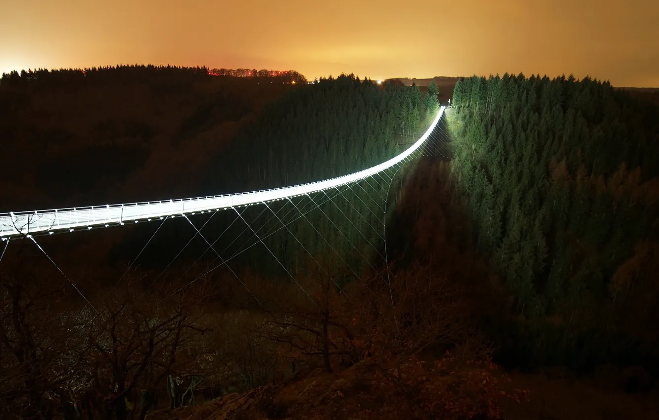 Фото обои ночь, мост, гора