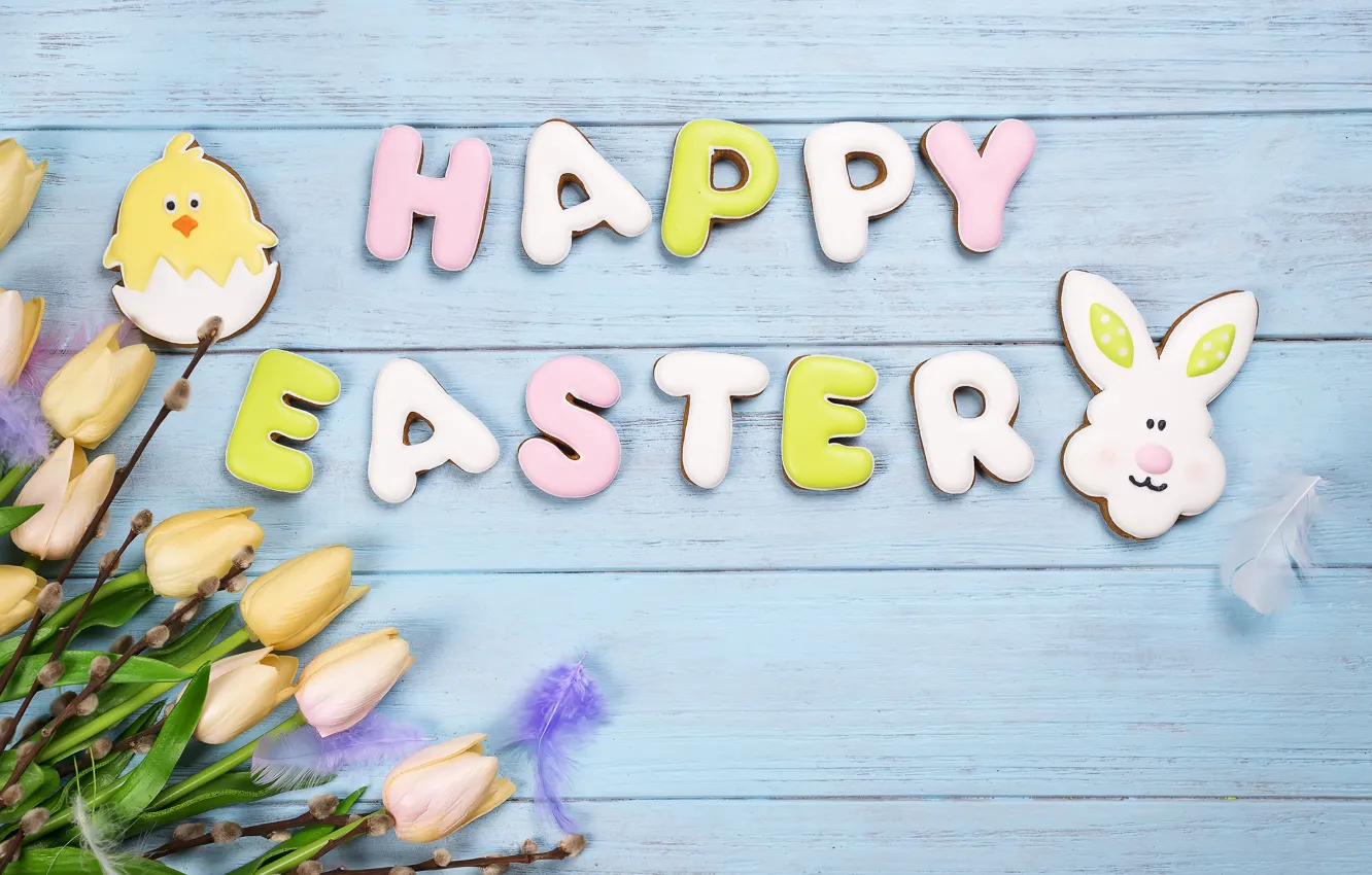 Фото обои праздник, печенье, Пасха, тюльпаны, Myfoodie