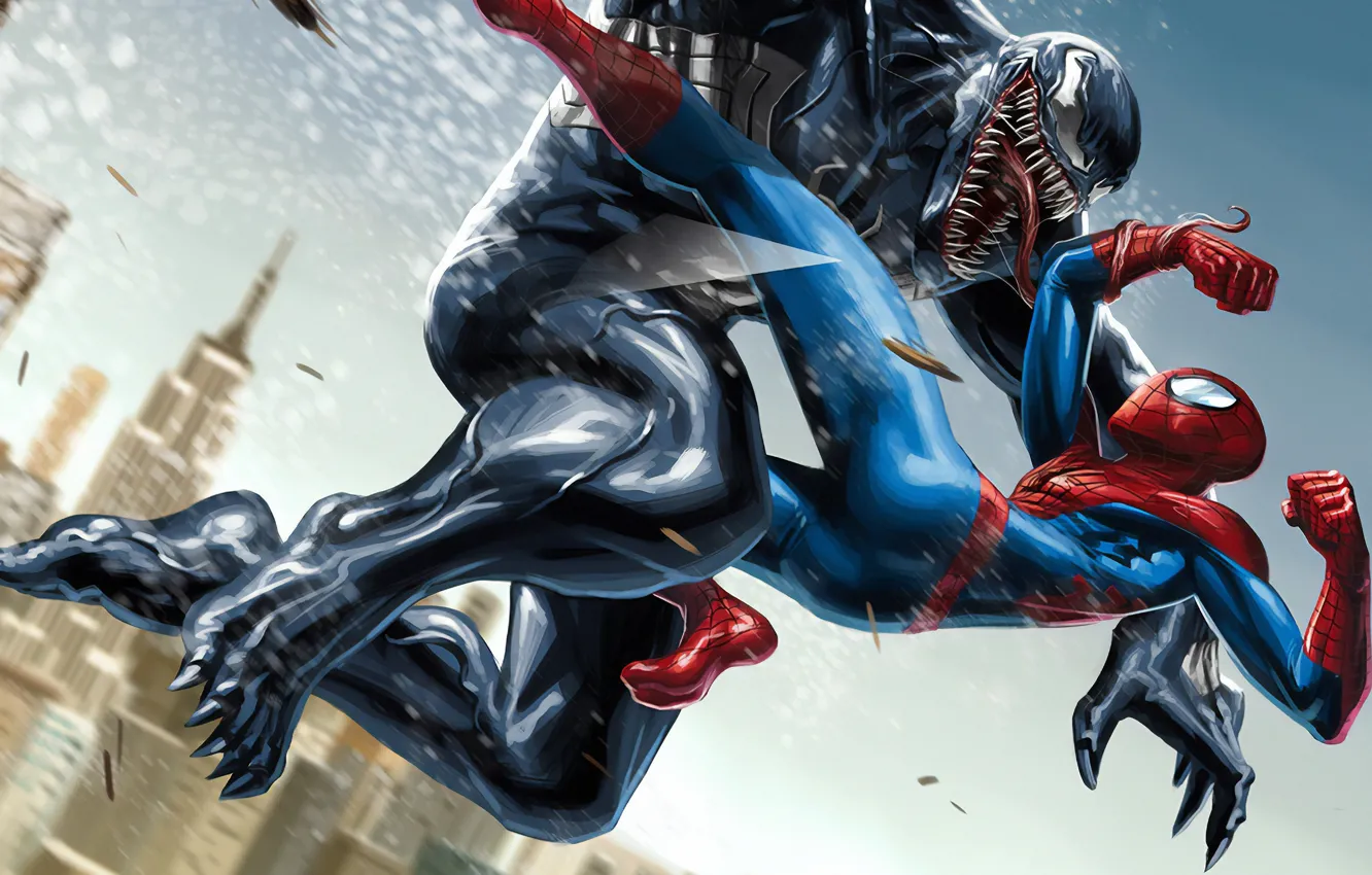 Фото обои Marvel, Venom, Peter Parker, Spider Man, Eddie Brock, Comics Art