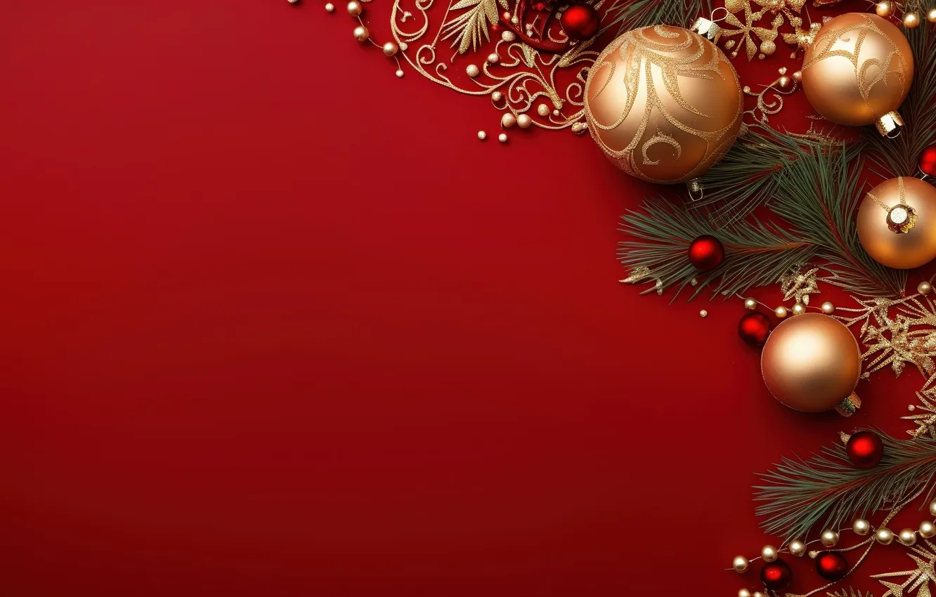 Фото обои украшения, фон, шары, елка, Рождество, Новый год, golden, Christmas