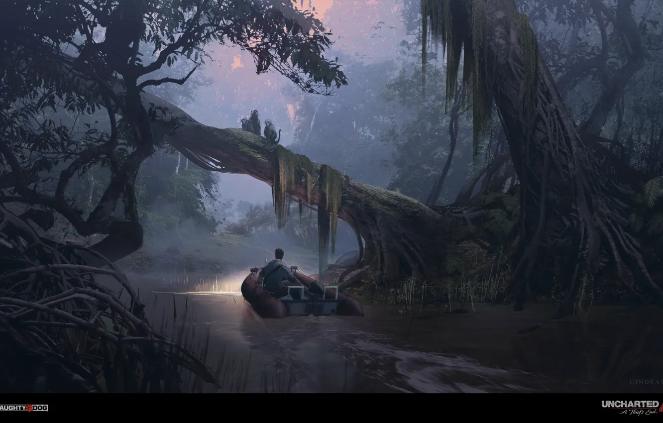 Фото обои лес, река, Uncharted 4, дебри, jungle river