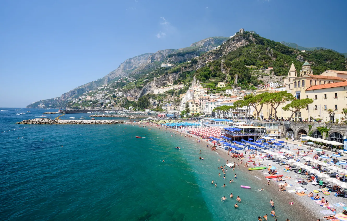 Фото обои пляж, Италия, панорама, Амальфи