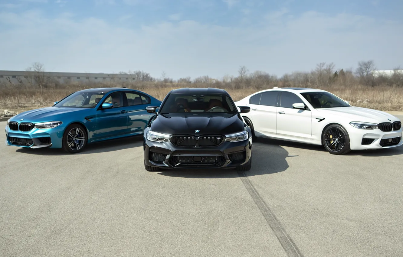 Фото обои BMW, Blue, Black, White, Trio, F90