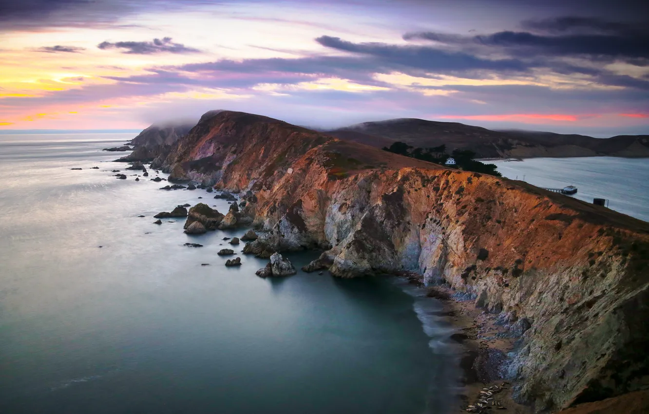 Фото обои океан, остров, California, Point Reyes National Seashore, Chimney Rock