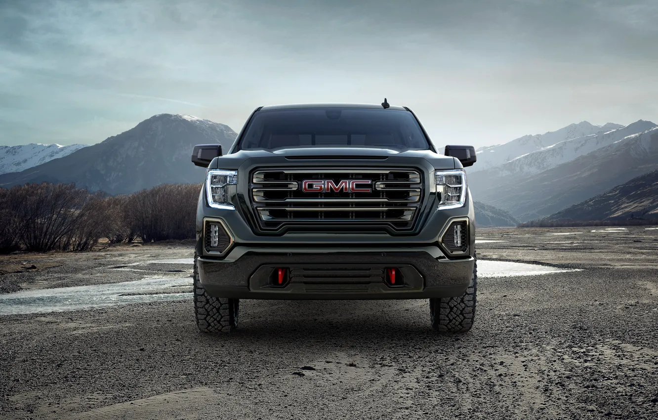 Фото обои вид спереди, пикап, GMC, Sierra, Crew Cab, AT4, 2019