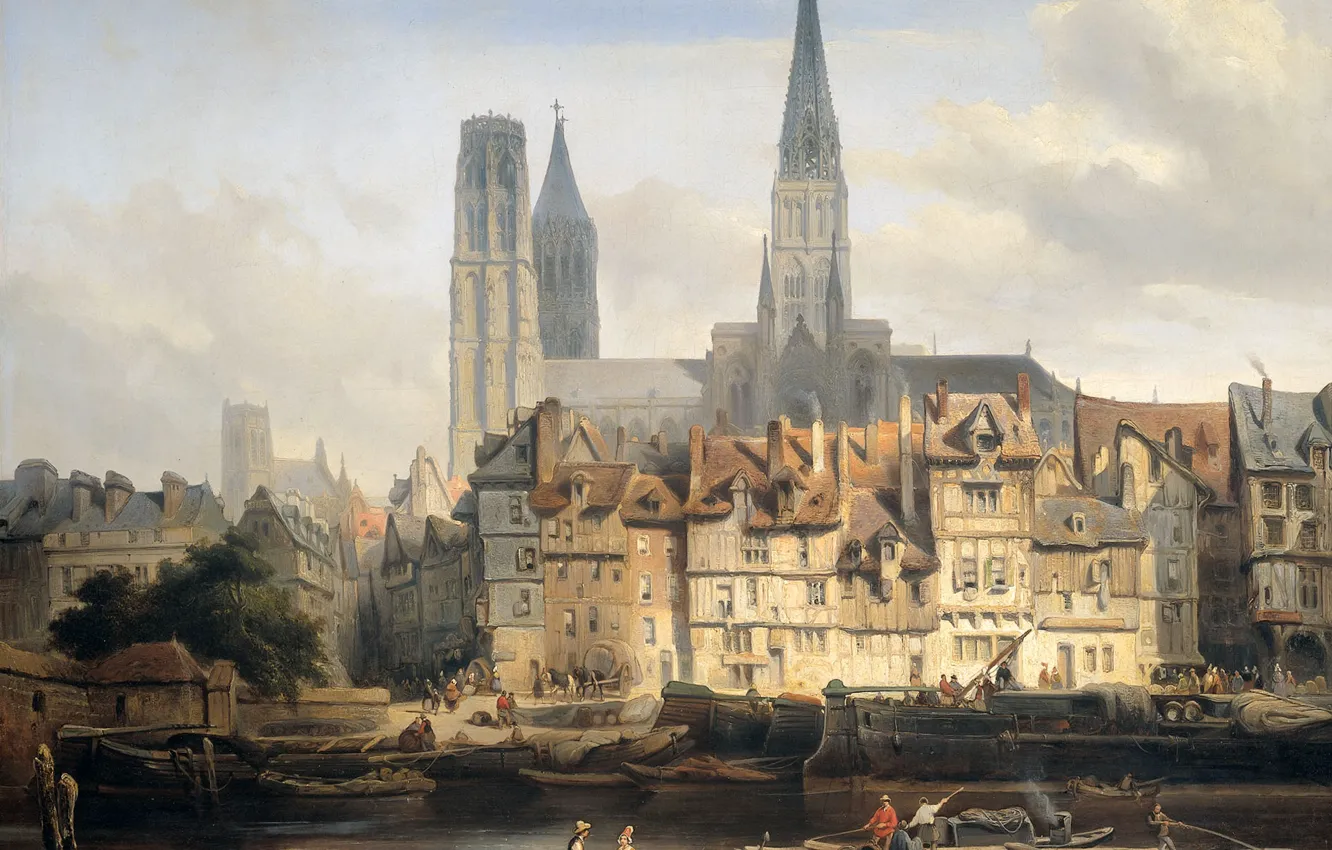 Фото обои картина, собор, городской пейзаж, Парижская Набережная в Руане, Йоханнес Босбум