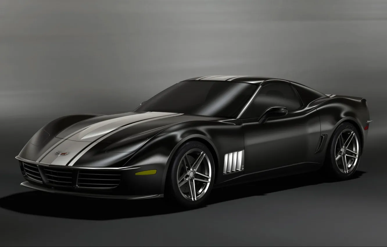 Фото обои черный, Chevrolet, концепт, corvette 3R