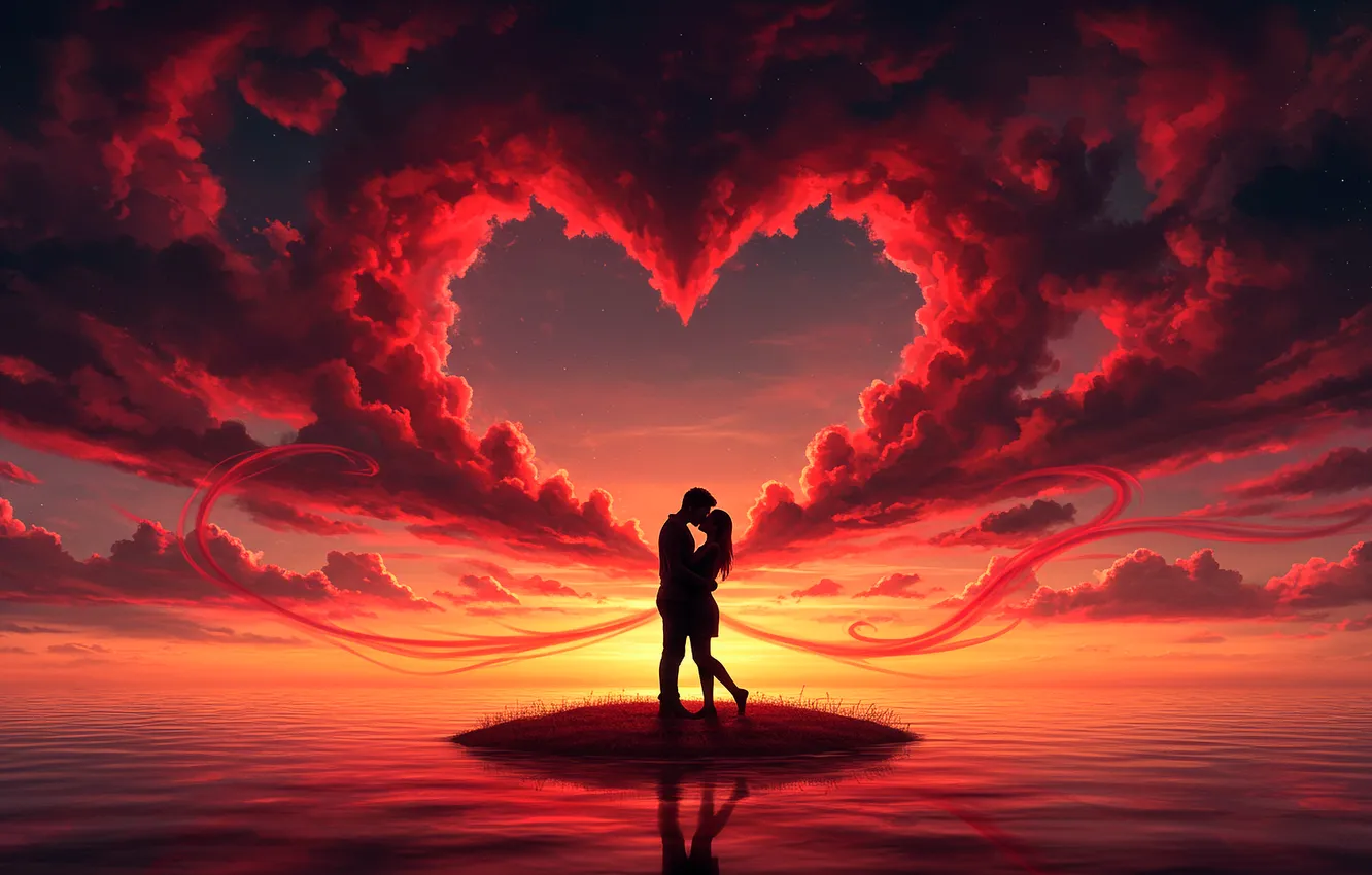 Фото обои сердце, остров, пара, wallpaper, love, heart, island, couple