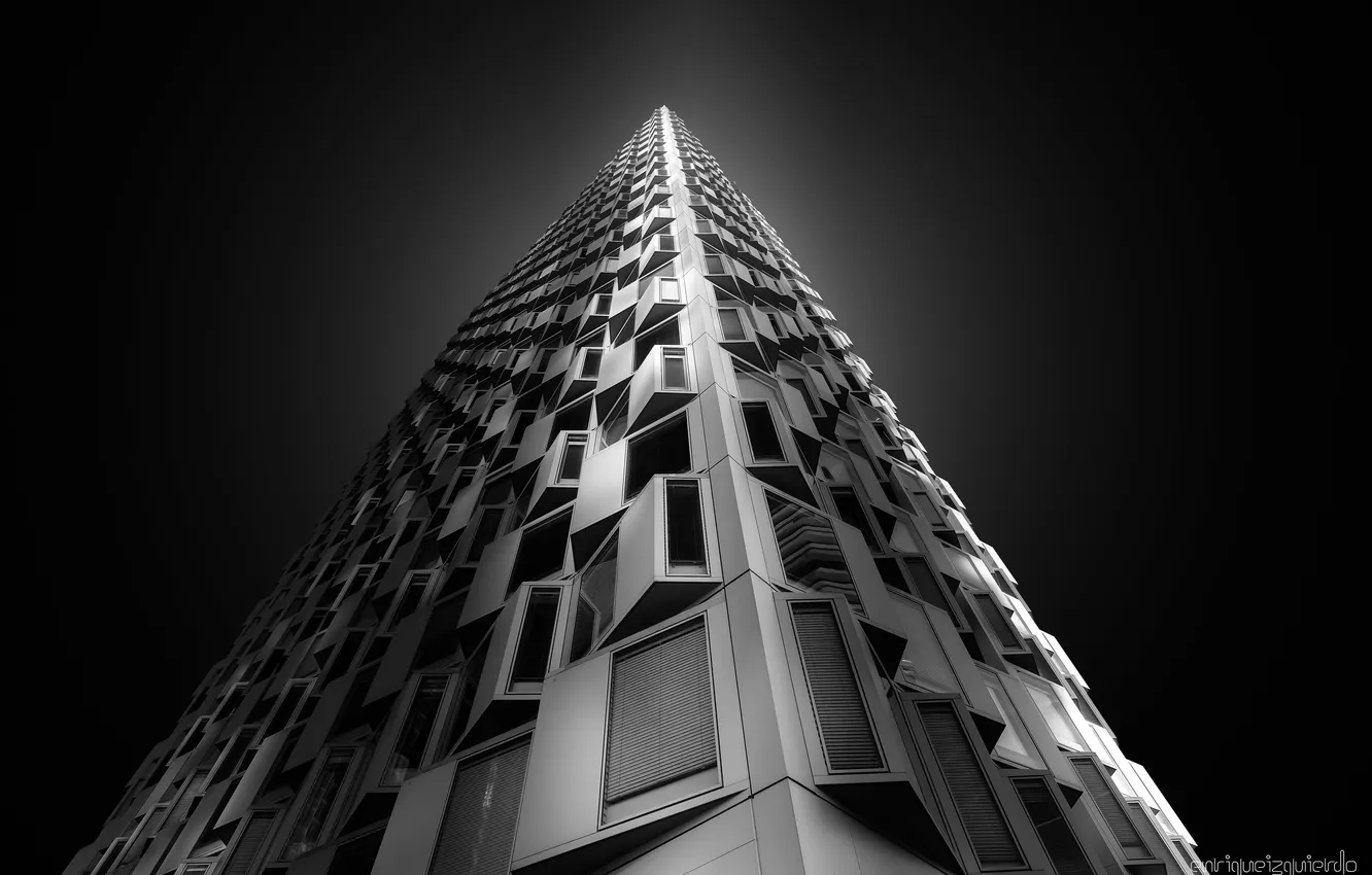 Фото обои здание, архитектура, высотка, чёрно - белое фото