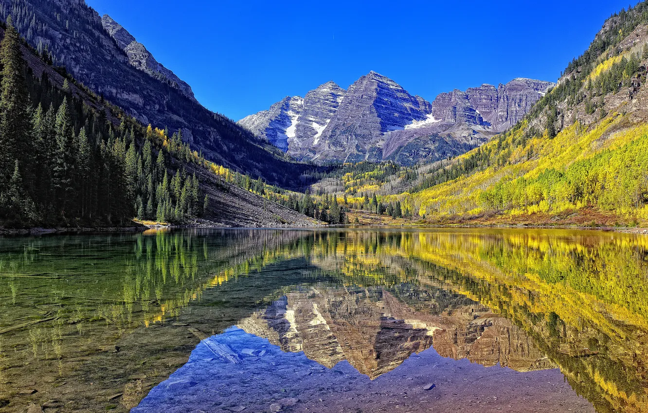 Фото обои небо, горы, озеро, камни, зеркало