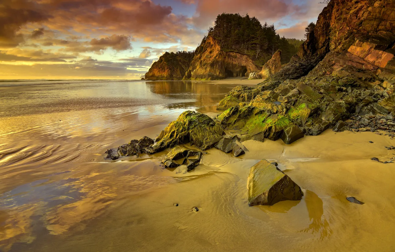 Фото обои море, камни, скалы, берег, Орегон, США