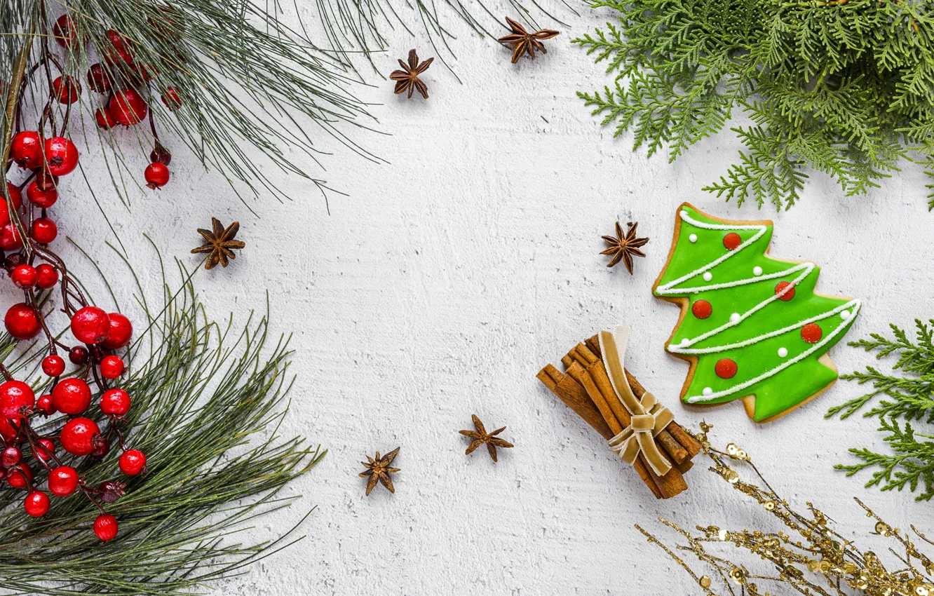 Фото обои украшения, Новый Год, печенье, Рождество, Christmas, елочка, New Year, cookies