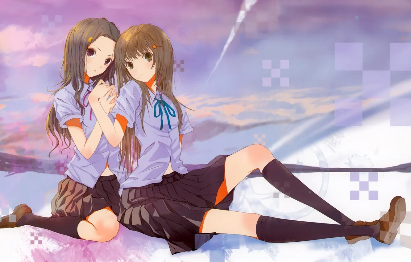 Фото обои небо, девушка, облака, аниме, арт, форма, школьница, fuyuno haruaki