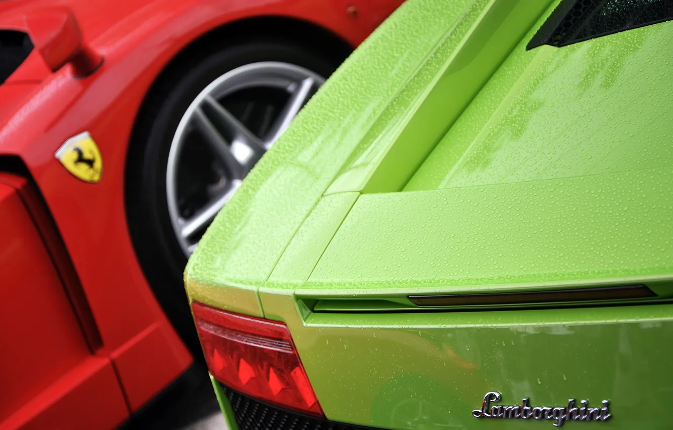 Фото обои car, green, metal, Red, paint, fiberglass, ferrari e lamborghini