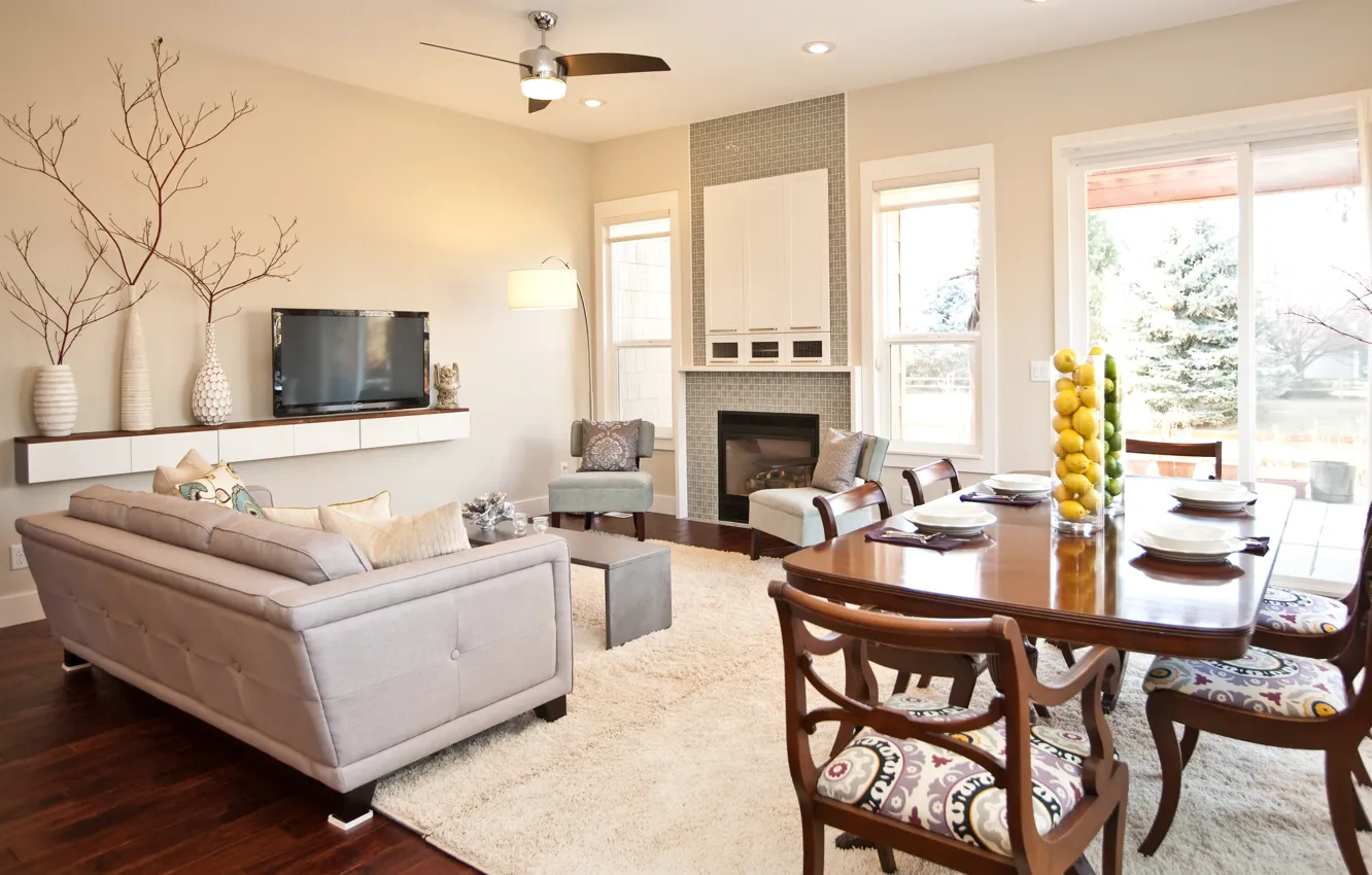 Фото обои интерьер, гостиная, столовая