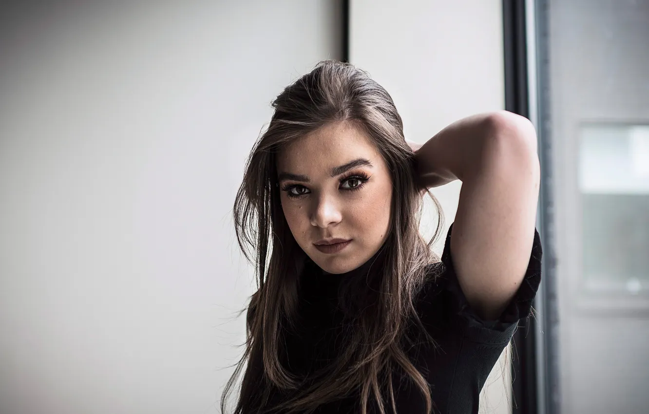 Фото обои взгляд, поза, портрет, актриса, окно, шатенка, красотка, Hailee Steinfeld