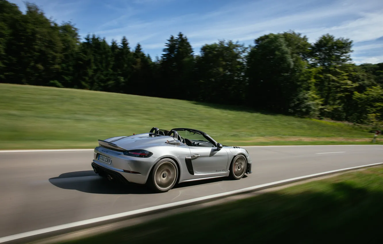 Фото обои car, Porsche, road, speed, 718, Porsche 718 Spyder RS