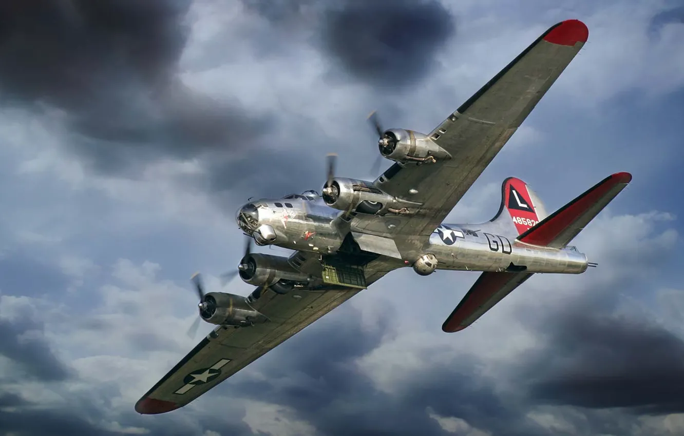 Фото обои самолет, крепость, бомбардировщик, американский, Боинг, тяжелый, B-17, WW2.