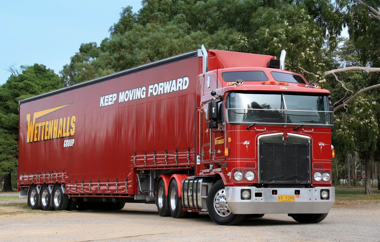 Фото обои красный, грузовик, truck, трейлер, kenworth, wettenhalls