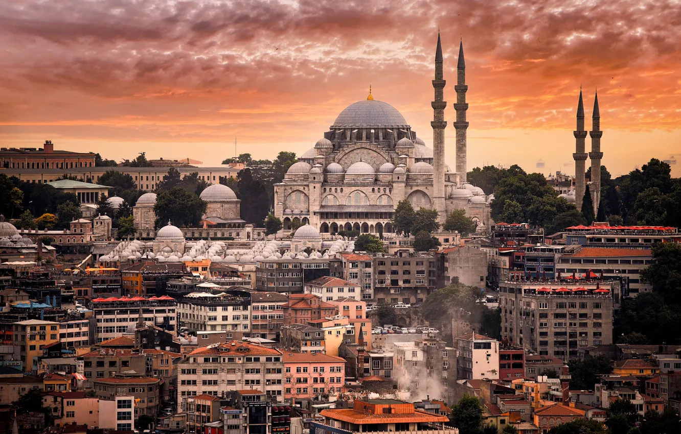Фото обои закат, здания, дома, мечеть, Стамбул, Мечеть Султана Ахмета, Турция, Istanbul