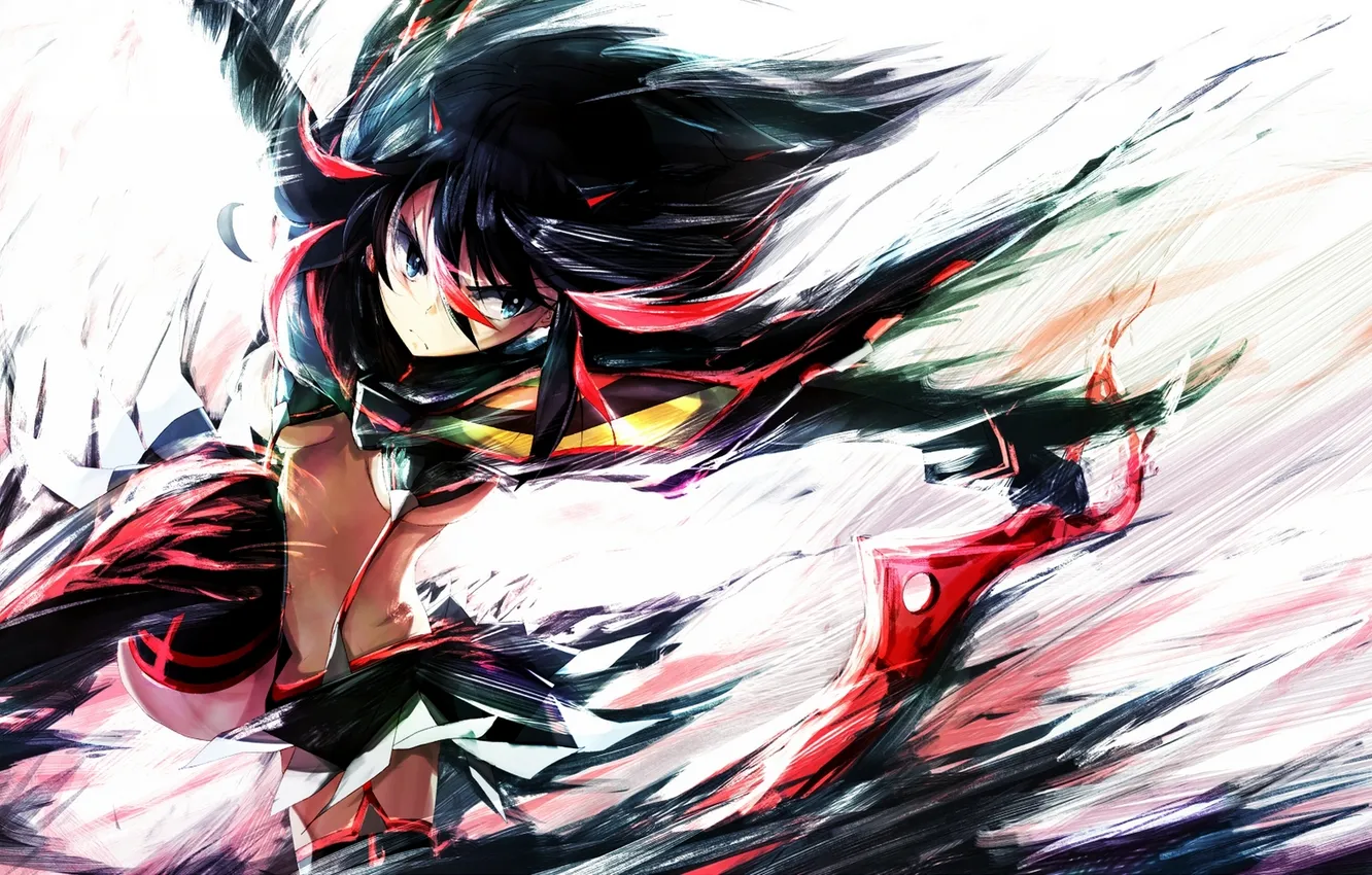 Фото обои девушка, аниме, арт, рога, обнажена, kill la kill, matoi ryuuko, chippucream