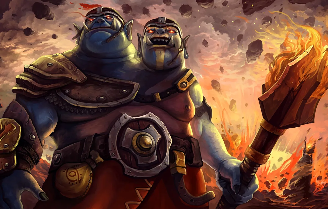 Фото обои огр, dota 2, skin, ogre magi, двухголовый, Aggron Stonebreaker