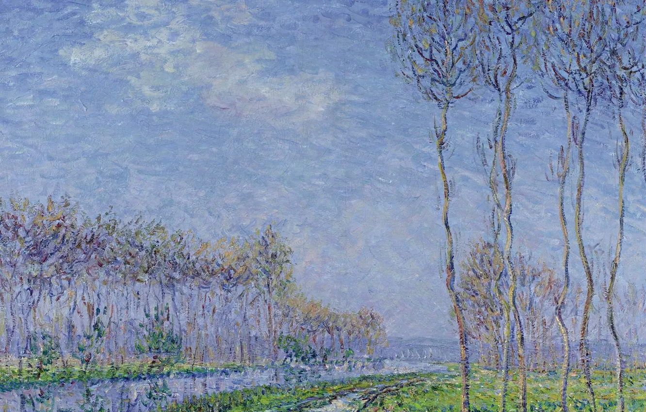 Фото обои пейзаж, природа, картина, Гюстав Луазо, Gustave Loiseau, Деревья на Берегу Реки
