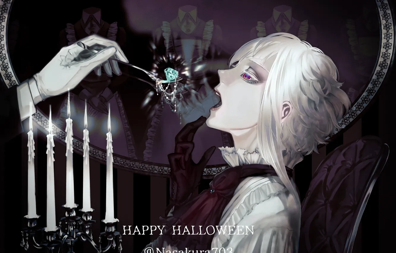 Фото обои рука, свечи, мальчик, Хеллоуин, бриллиант, вилка, перчатка