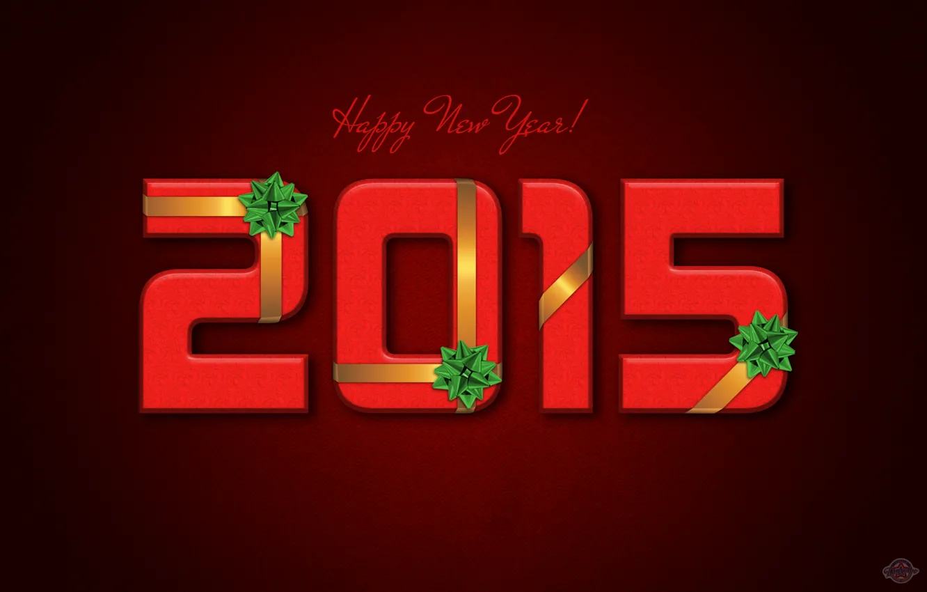 Фото обои ленты, праздник, новый год, бант, красный фон, 2015