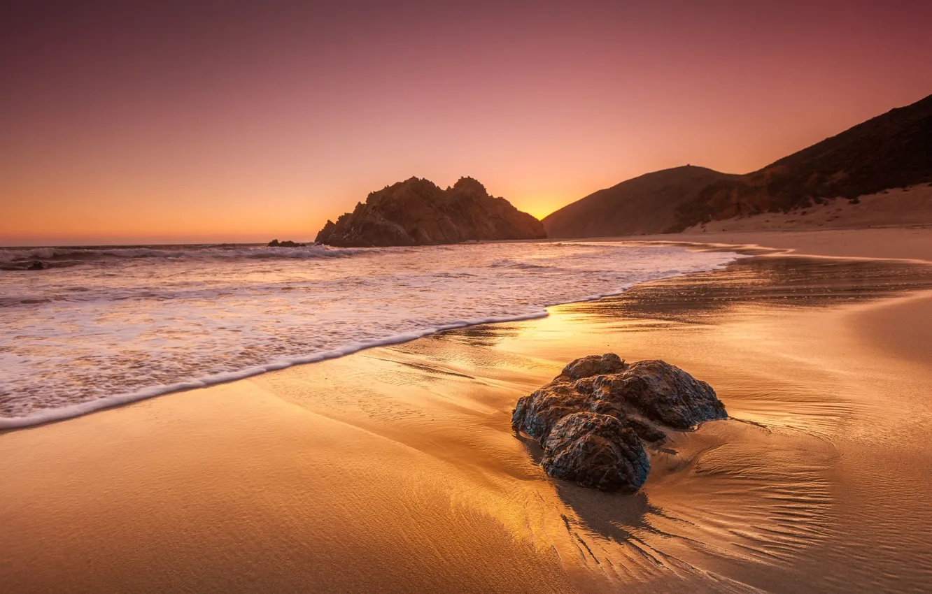 Фото обои пляж, пейзаж, океан, рассвет, Калифорния