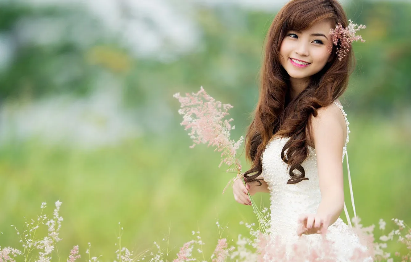 Фото обои девушка, улыбка, волосы, girl, азиатка, pretty, asain