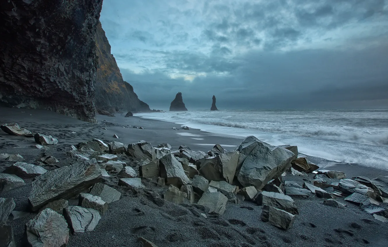 Фото обои море, скала, камни, Исландия