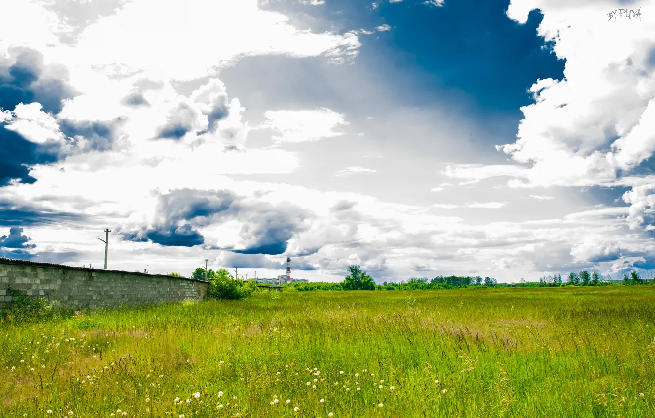 Фото обои поле, облака, пейзаж, HDR