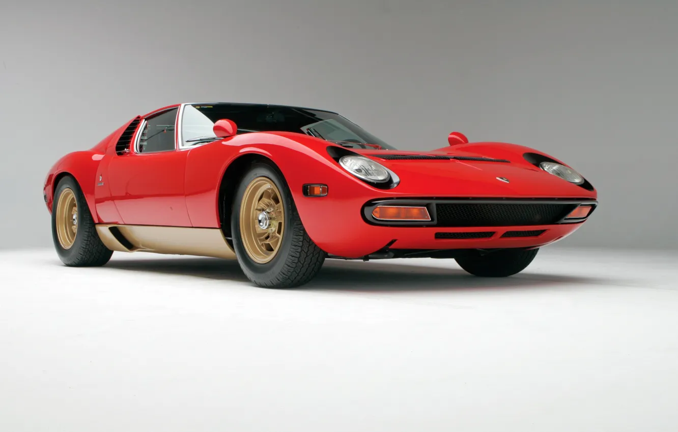 Фото обои Красный, Авто, Lamborghini, Ретро, Машина, 1971, Фары, Автомобиль