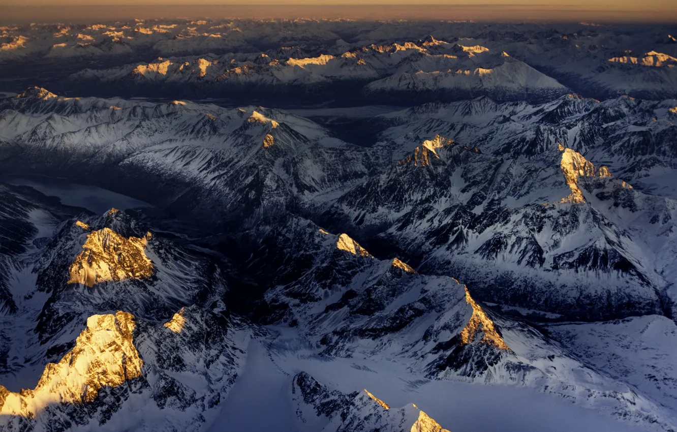 Фото обои Alaska, Winter, Sunrise, Mountains