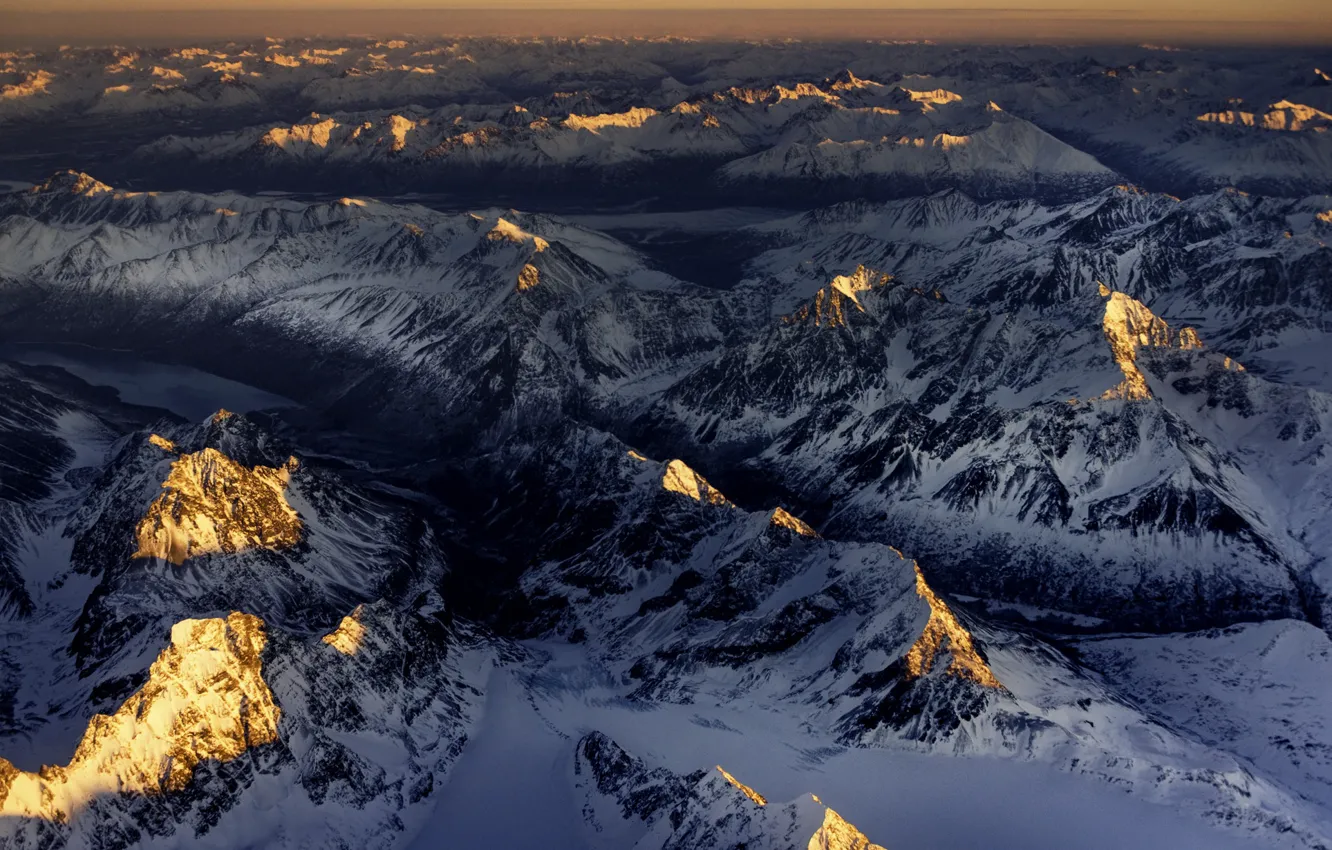 Фото обои Alaska, winter, mountains, sunrise