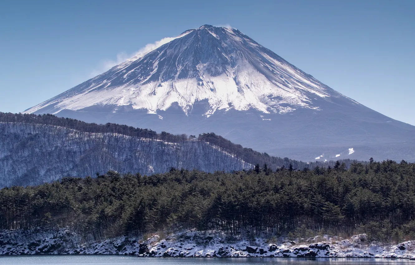 Фото обои деревья, пейзаж, гора, вулкан, Япония, Fuji