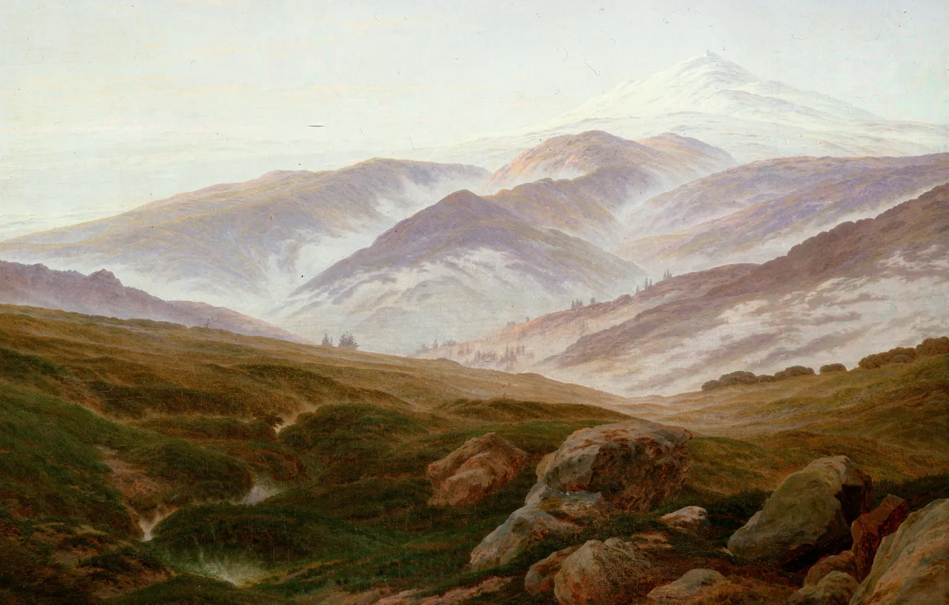 Фото обои горы, картина, Каспар Давид Фридрих, Воспоминания Райзенгебирге