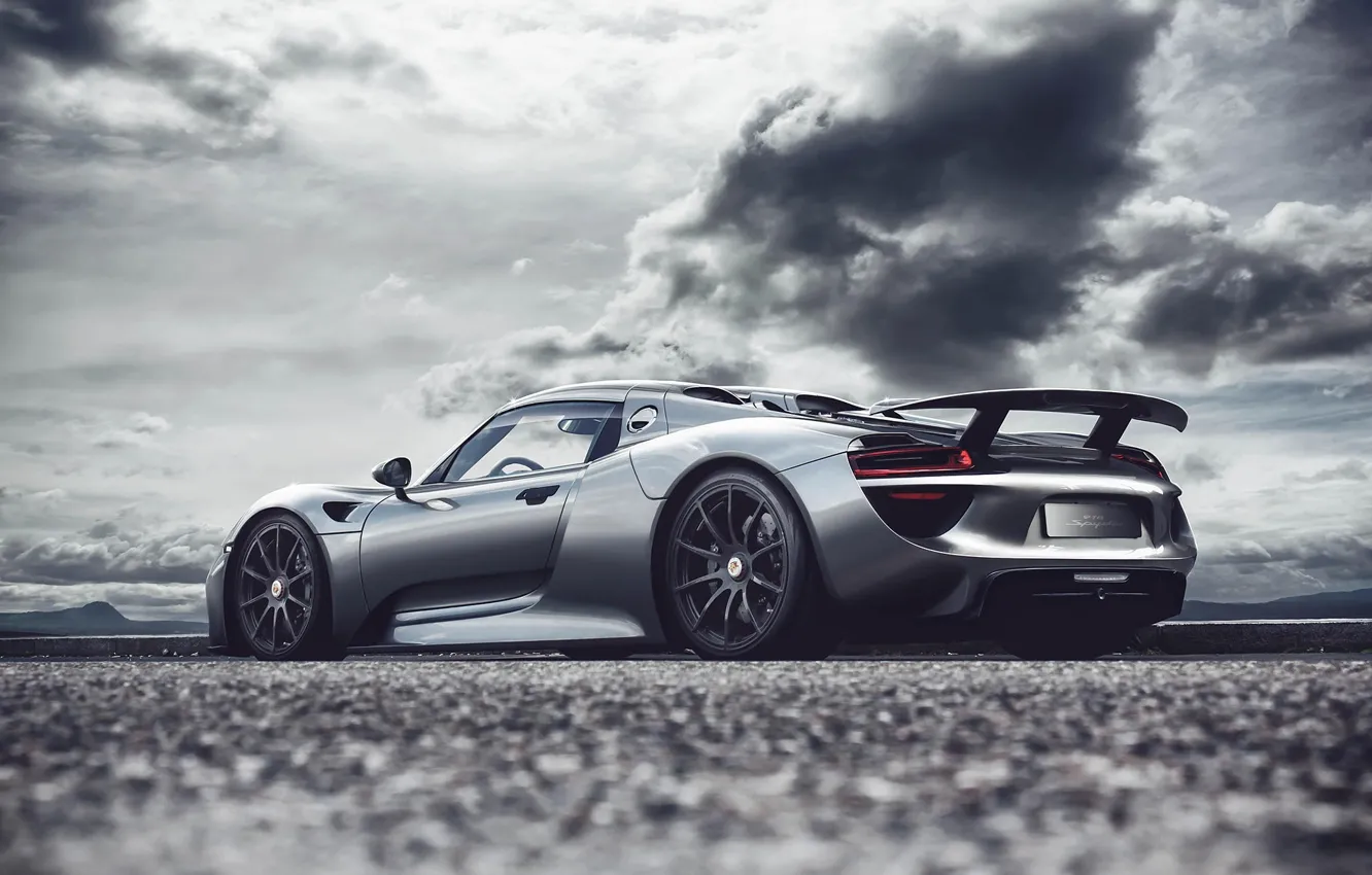 Фото обои Porsche, серебристый, порше, Spyder, 918, rear, silvery, Fernandez World Photography