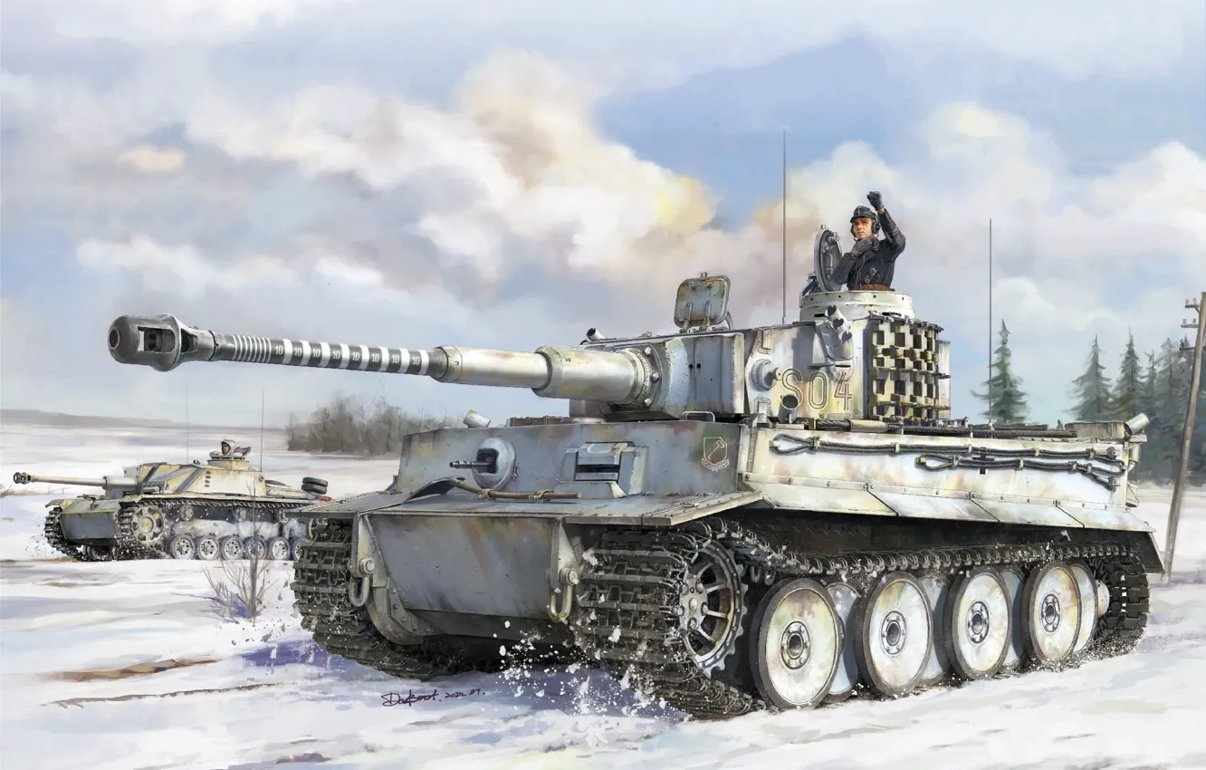 Фото обои Германия, танк, Тяжелый, Pz.Kpfw.VI Ausf.E, войска сс, waffen SS, Ju Hesong, Tiger I Early Prod. …