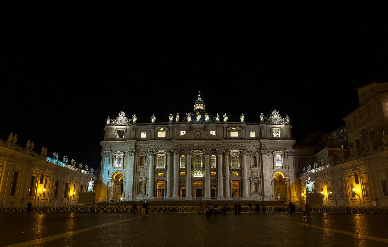 Фото обои ночь, огни, Ватикан, собор Святого Петра, площадь Святого Петра