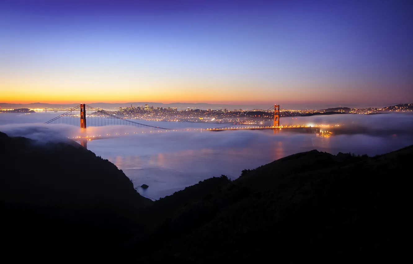 Фото обои ночь, огни, Калифорния, Сан-Франциско, california, Pacific Ocean, Bridge, night