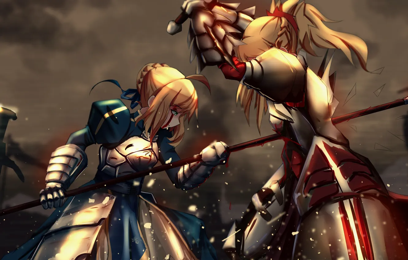 Фото обои blood, armor, anime, fight, asian, manga, Saber, spear