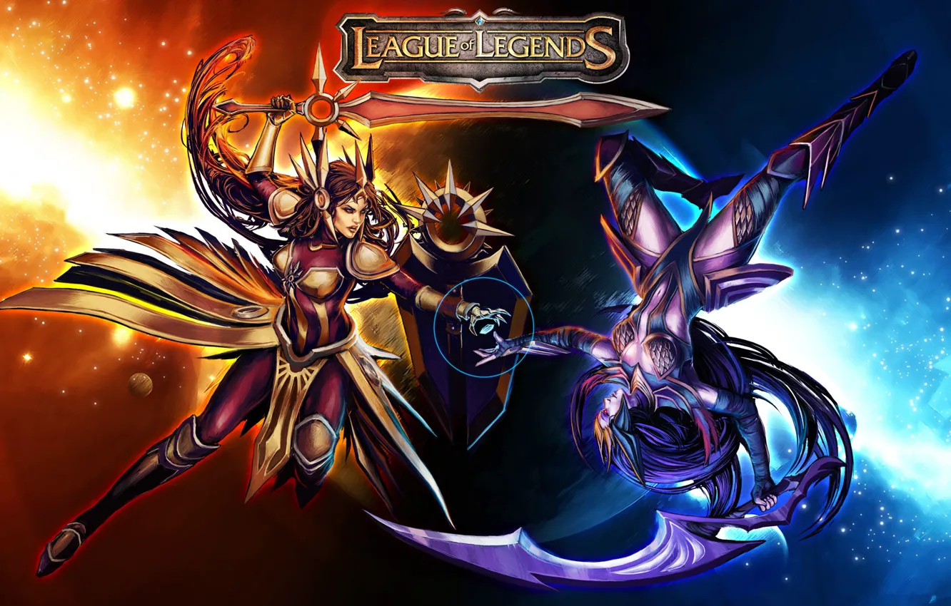 Фото обои THQ, League of Legends, лол, Leona, LoL, Diana, Лига Легенд, Leona - The Radiant Dawn