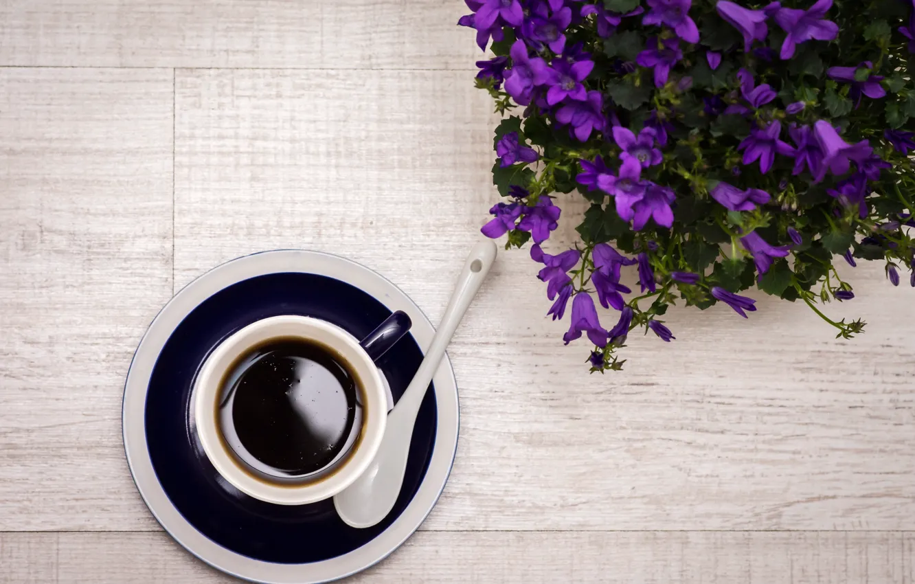 Фото обои цветы, кофе, ложка, напиток, flowers, drink, coffee, spoon