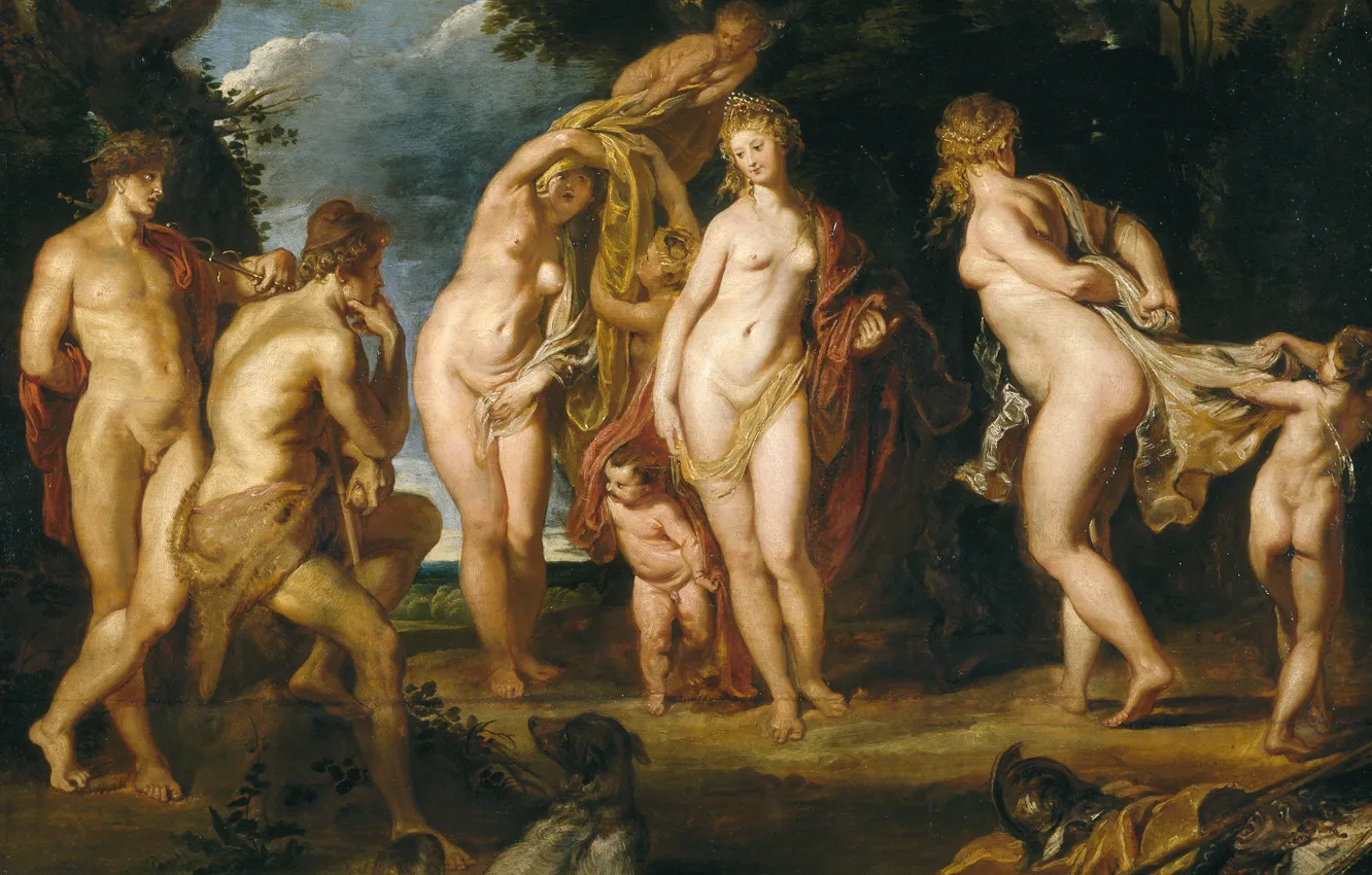 Фото обои эротика, картина, Питер Пауль Рубенс, мифология, Суд Париса, Pieter Paul Rubens