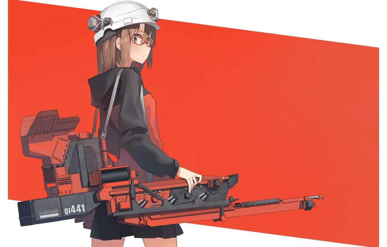 Фото обои девушка, оружие, аниме, арт, очки, каска, astg