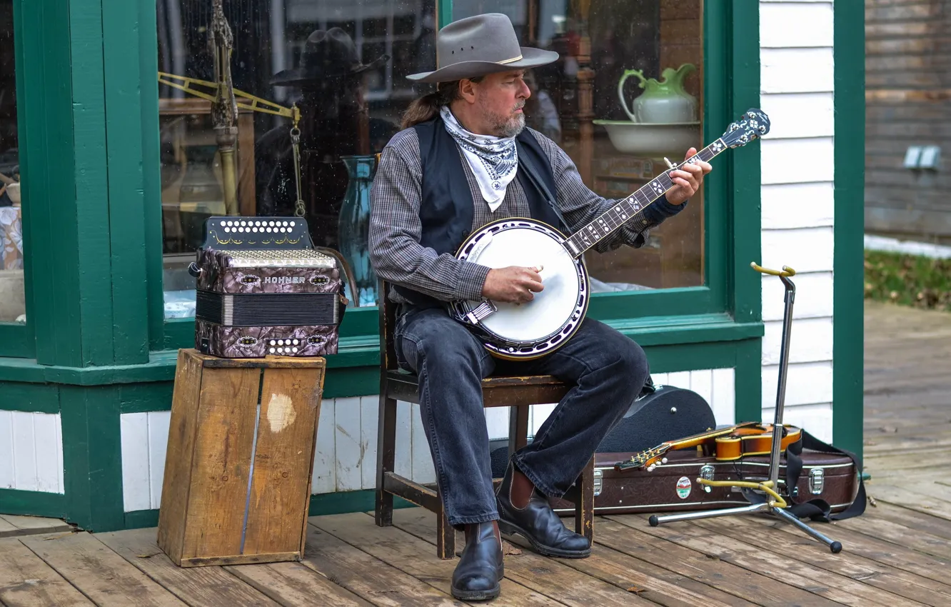 Фото обои музыка, улица, player, banjo